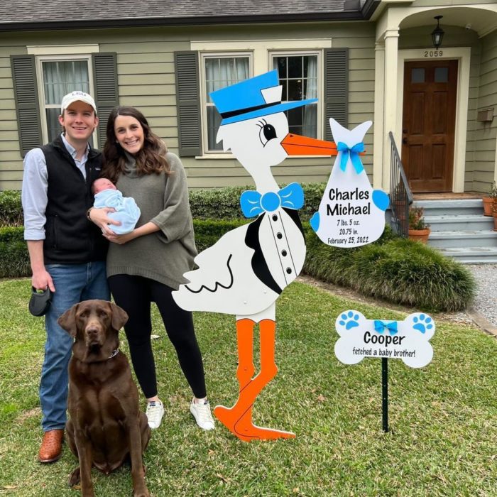 Blue Stork Sign with Personalized Bundles and Dog Bone Sign, Denton, Argyle, Northlake & More